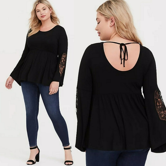 TORRID Super Soft Black Lace Bell Babydoll Tee 2